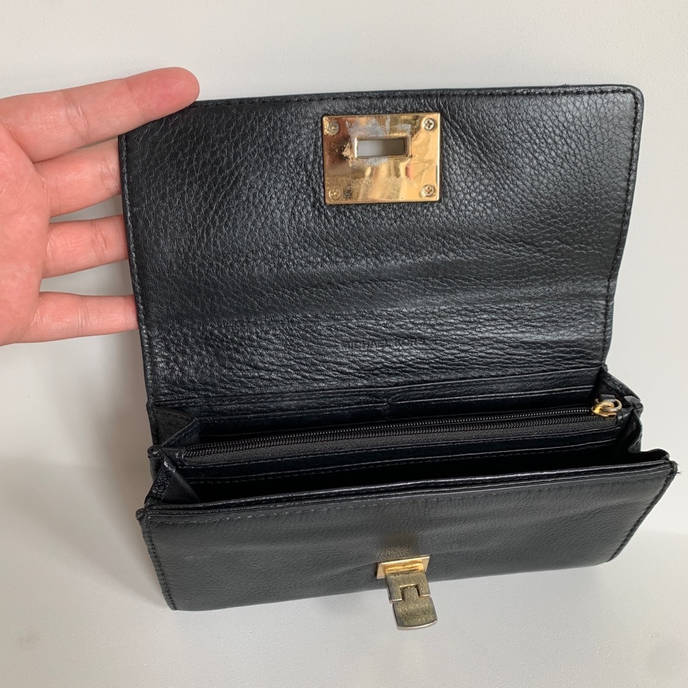 Michael Kors Collection Pebbled Leather Wallet Black Gold Hardware - Picture 6 of 12